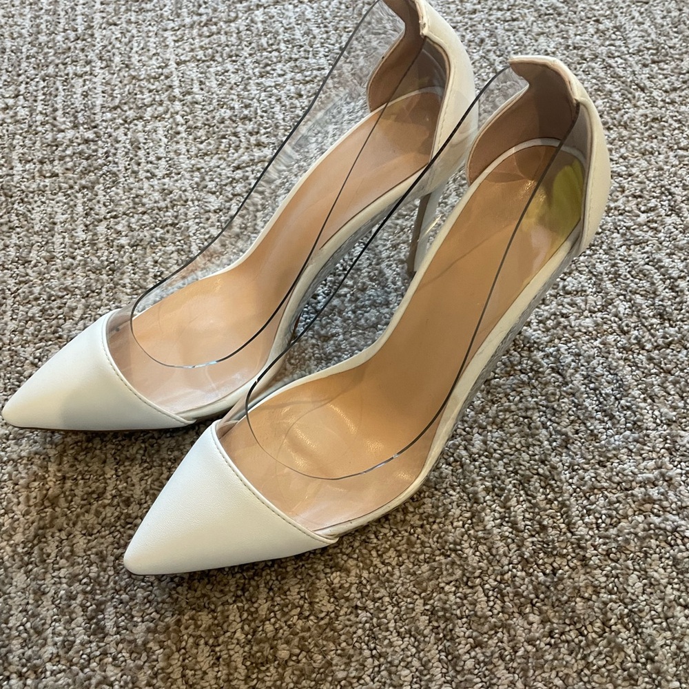 Clear Panel White Pointed Toe Heels